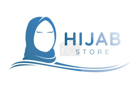 Illustration for Blue Hijab Logo Template with Text for Slogan and Company Name. Fashion Store - Royalty Free Image