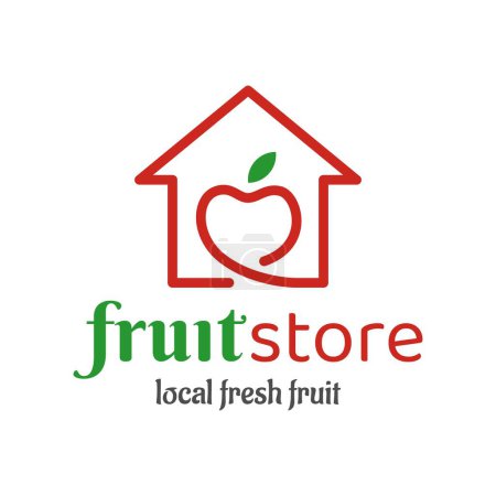 Illustration for Fruit Store Logo Design Concept Template with an apple and house line symbol illustration - Royalty Free Image