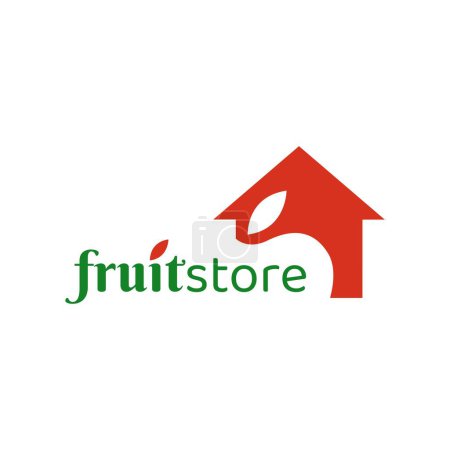 Ilustración de Plantilla de diseño de logotipo de tienda de frutas con una ilustración de símbolo de manzana y casa - Imagen libre de derechos