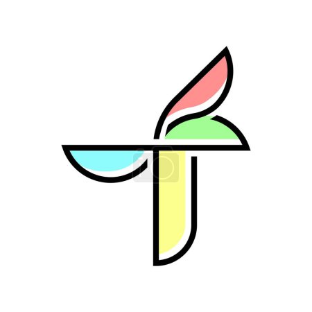 Illustration for Letter F Flower Logo. Intial Type Plant Logo Monoline - Royalty Free Image
