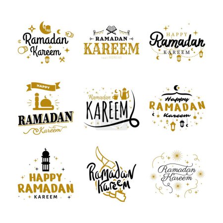 Ilustración de Colección de plantillas vectoriales Ramadan Kareem. Tipografía feliz de Eid Mubarak y letras de Eid Al Fitr 24 - Imagen libre de derechos
