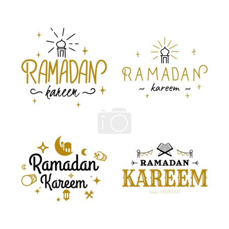 Illustration for Ramadan Kareem Vector Template Collection. Happy Eid Mubarak Typography and Eid Al Fitr Lettering 1 - Royalty Free Image