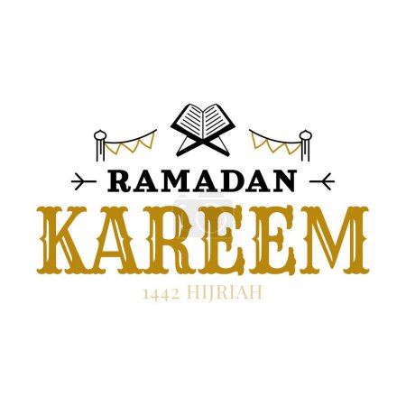 Illustration for Ramadan Kareem Vector Template. Happy Eid Mubarak Typography and Lettering Handmade with object badge for Islamic Holy Holiday. Muslim tradition Calligraphy, hand writting Concept - Royalty Free Image