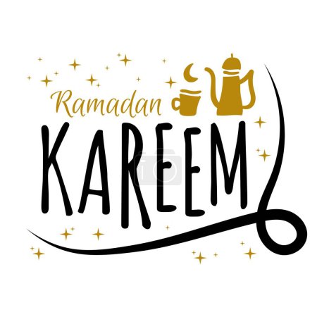 Téléchargez les illustrations : Modèle vectoriel Ramadan Kareem. Typographie et lettrage Fait à la main avec badge objet pour la fête sainte islamique. Tradition musulmane Calligraphie, écriture manuelle Concept 4 - en licence libre de droit