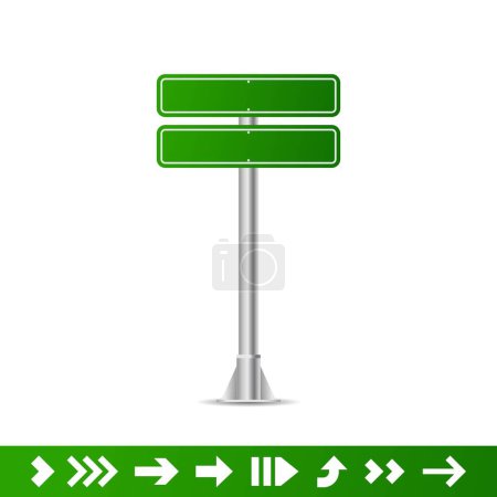 Illustration for Realistic Green street and road signs. City illustration vector. Street traffic sign isolated, signboard or signpost direction image - Royalty Free Image
