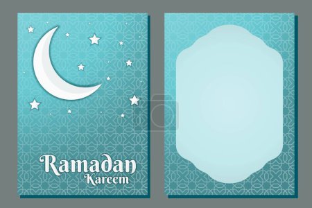 Téléchargez les illustrations : Carte du croissant de lune islamique. Décoration islamique. Ramadan Kareem fond d'écran bleu - en licence libre de droit