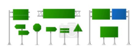 Illustration for Realistic green street and road signs. City illustration vector. Street traffic sign mockup isolated, signboard or signpost direction mock up image 6 - Royalty Free Image