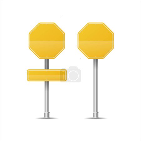 Illustration for Realistic Yellow street and road signs. City illustration vector. Street traffic sign mockup isolated, signboard or signpost direction mock up image - Royalty Free Image
