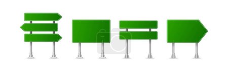Illustration for Realistic green street and road signs. City illustration vector. Street traffic sign mockup isolated, signboard or signpost direction mock up image - Royalty Free Image