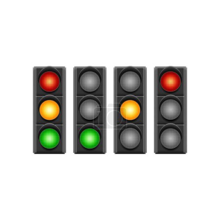 Ilustración de Conjunto de semáforos realistas con los tres colores y cada color encendido - Imagen libre de derechos