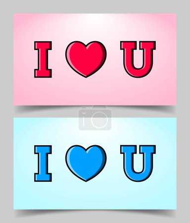 Illustration for Set of Typography I love You for Valentine's Day. Greeting Cards with Heart Icon Design - Royalty Free Image