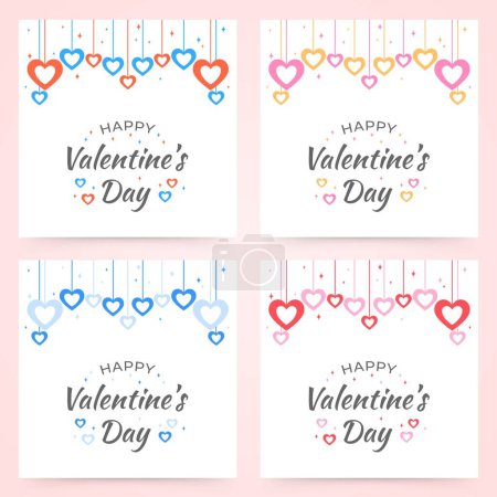 Illustration for Valentines day greetings card set design. Loves and stars social media background for holiday - Royalty Free Image