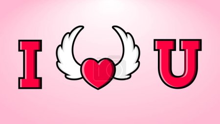 Ilustración de Feliz San Valentín Saludo con I love You Mensaje para Card. Lindo corazón rosa con alas Vector icono - Imagen libre de derechos