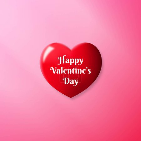 Ilustración de Corazón rojo realista con feliz saludo del día de San Valentín en un fondo rosa brillante - Imagen libre de derechos