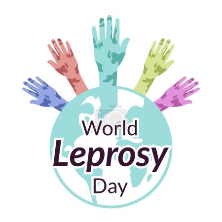 Illustration for World Leprosy Day Colorful template. design with different hand and globe. healthcare event days in January - Royalty Free Image