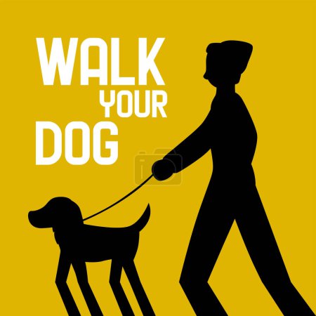 Téléchargez les illustrations : Promenez votre chien mois événement. Les gens qui marchent avec un chien - en licence libre de droit