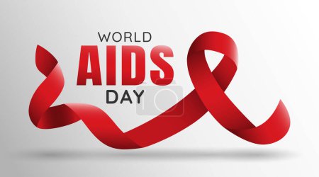 Illustration for World AIDS day Banner with Realistic Red Ribbon - Royalty Free Image