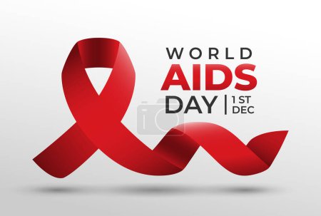 Illustration for World AIDS day Banner. Realistic Red Ribbon - Royalty Free Image
