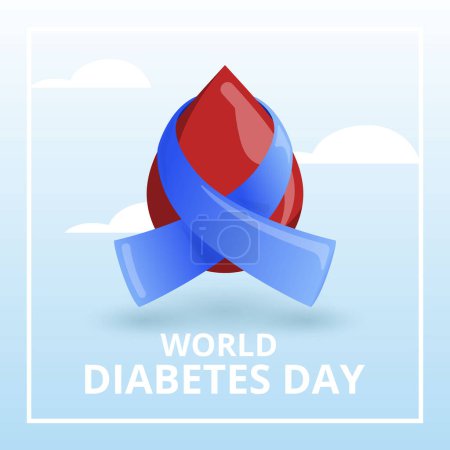 Ilustración de Día Mundial de la Diabetes Concepto Diseño gota de sangre y cinta azul - Imagen libre de derechos