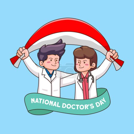 Illustration for Flat National Doctor's Day Illustration with Indonesian flag - Royalty Free Image