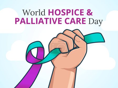Illustration for World Hospice and Palliative Care Day Concept. Hand holding ribbon - Royalty Free Image