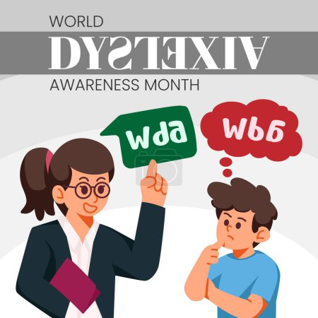Téléchargez les illustrations : Journée mondiale de sensibilisation à la dyslexie Concept. enseigner aux enfants qui ont de la difficulté à lire - en licence libre de droit