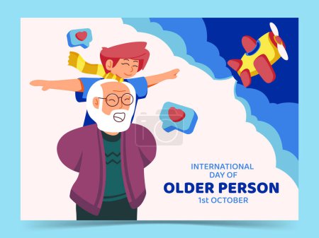 Téléchargez les illustrations : Journée internationale du concept des personnes âgées. Grand-père jouer avec Petit-enfant Illustration - en licence libre de droit
