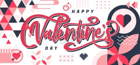 Ilustración de Happy Valentine day banner design for Valentine's of 14 February. Abstract geometric banner background - Imagen libre de derechos
