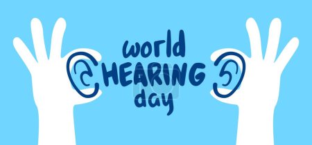 Ilustración de World Hearing Day Concept Design. Ear Global Awareness, prevent deafness and hear loss care - Imagen libre de derechos