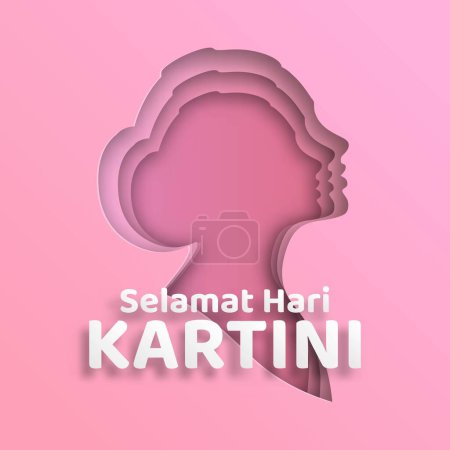 Illustration for Kartini day illustration with beautiful woman silhouette. paper cut style - Royalty Free Image