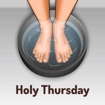 Téléchargez les illustrations : Maundy Thursday, Good or Holy Thursday design with washing foot illustration - en licence libre de droit