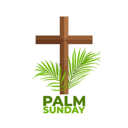 Téléchargez les illustrations : Christian Cross and palm leaves illustration. Palm Sunday design, Easter and the Resurrection of Christ - en licence libre de droit