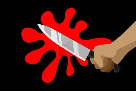 Ilustración de Mano con ilustración de cuchillo. Halloween y violencia. Asesino con un cuchillo. Diseño de escena criminal - Imagen libre de derechos