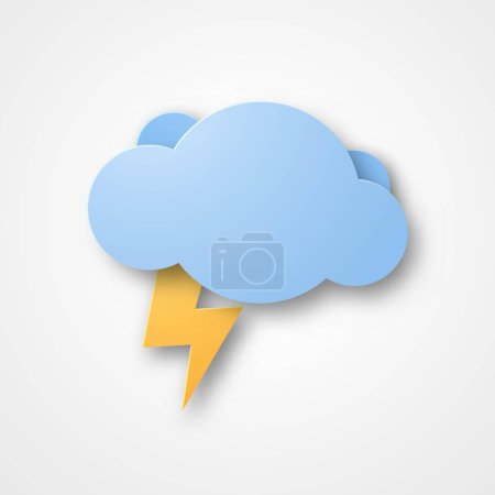Illustration for 3d blue thunder cloud cartoon vector. paper cut style - Royalty Free Image