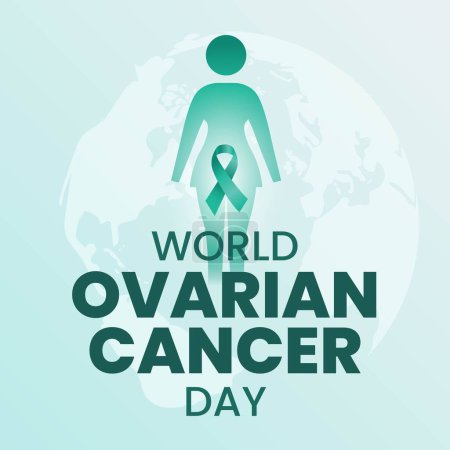 Illustration for World Ovarian Cancer Day design with Teal ribbon illustration. Woman reproduction awareness - Royalty Free Image