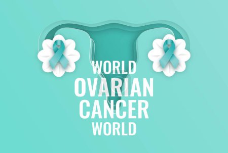 Diseño del Día Mundial del Cáncer de Ovario con ilustración de cinta Teal. Conciencia de reproducción femenina