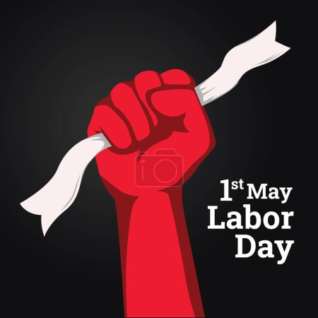 Illustration for International Labour Day Vector Poster. Happy Labour Day. 1st May with red hand on black background. Thank you for your hard work - Royalty Free Image