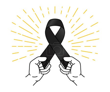 Illustration for Hand Holding Black Ribbon Illustration. Melanoma and Skin Cancer Awareness Month Design on May - Royalty Free Image
