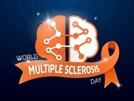 Illustration for Multiple Sclerosis Day. World MS Day design with orange ribbon for kidney and leukimia cancer awareness - Royalty Free Image
