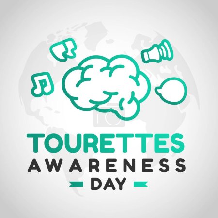 Illustration for Tourettes Awareness Day Design. Tourette Syndrom Month Concept with Teal Ribbon - Royalty Free Image