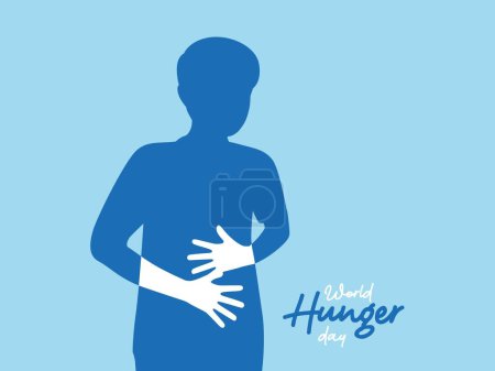 Ilustración de Diseño del Día Mundial del Hambre. atención a la crisis alimentaria mundial con la gente hambrienta pose silueta - Imagen libre de derechos