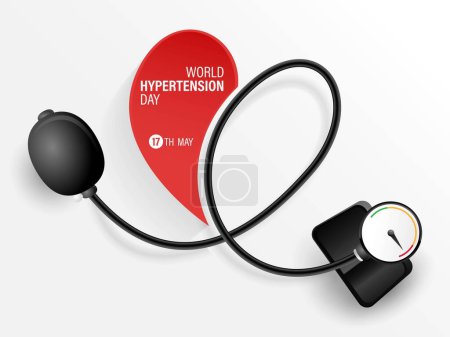 Illustration for World Hypertension Day Design. High blood pressure gauge illustration and Sphygmomanometer - Royalty Free Image