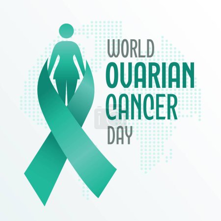 Illustration for World Ovarian Cancer Day design with Teal ribbon illustration. Woman reproduction awareness - Royalty Free Image
