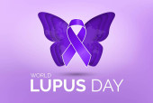 World Lupus Day Design, with purple ribbon and butterfly for chronic autoimmunity awareness Mouse Pad 646857796