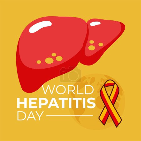 Illustration for World Hepatitis Day Illustration. Red and Yellow awareness ribbon of liver cancer - Royalty Free Image