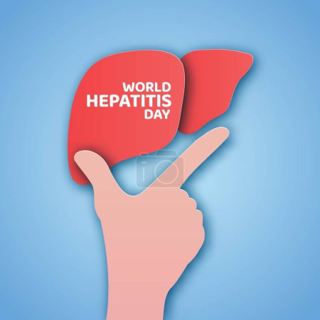 Ilustración de Día Mundial de la Hepatitis Diseño. Ilustración del concepto de mano e hígado. estilo de corte de papel - Imagen libre de derechos