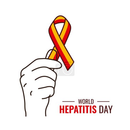 Illustration for Hand holding red and yellow ribbon for World Hepatitis Day Concept Design. Liver Cancer awareness illustration - Royalty Free Image