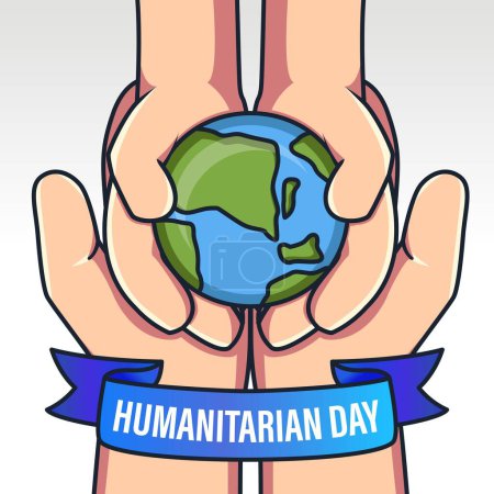 Illustration for World Humanitarian Day Concept Design. hand hold earth ball illustration. Helping People, Work Together, Charity, Donation and Volunteer - Royalty Free Image