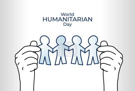 Téléchargez les illustrations : Concept de la Journée mondiale de l'aide humanitaire. main tenant illustration de papier de chaîne humaine - en licence libre de droit
