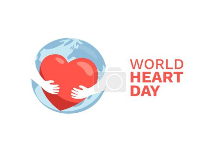 Illustration for World Heart Day, The Earth hugging heart symbol. World Health Care concept illustration - Royalty Free Image